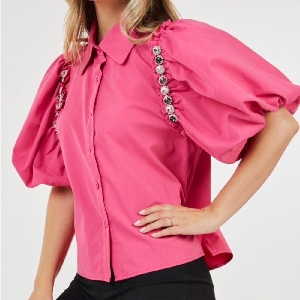 New Pink Blouse with Embellished Sleeves